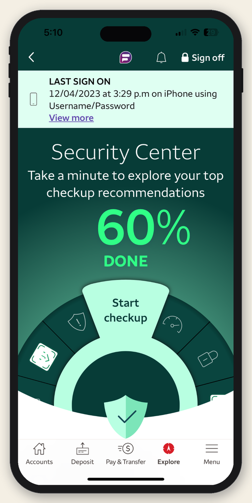 Wells Fargo Security Center mobile screen